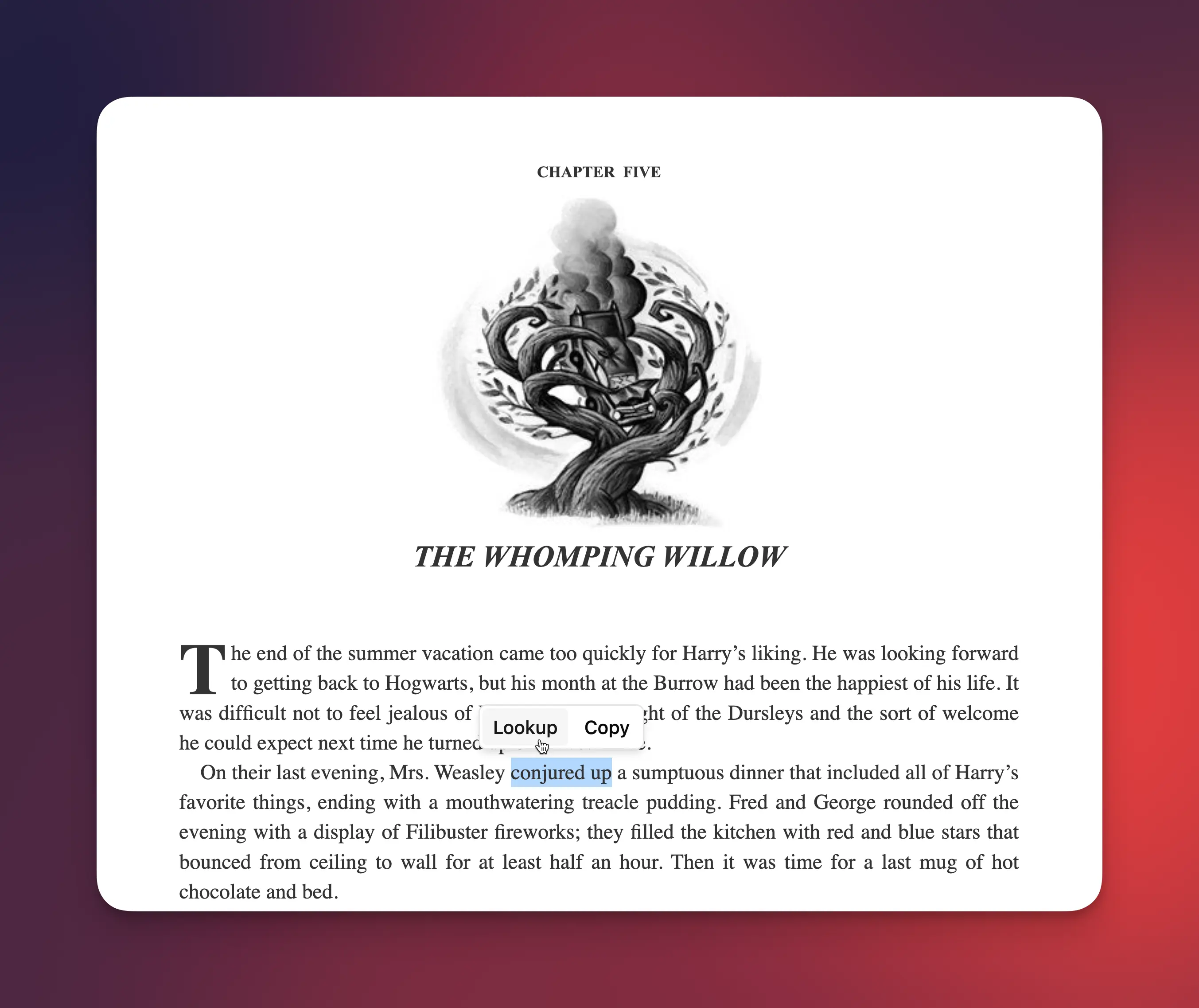 Pickvocab ebook reader interface with integrated AI dictionary for instant word lookup