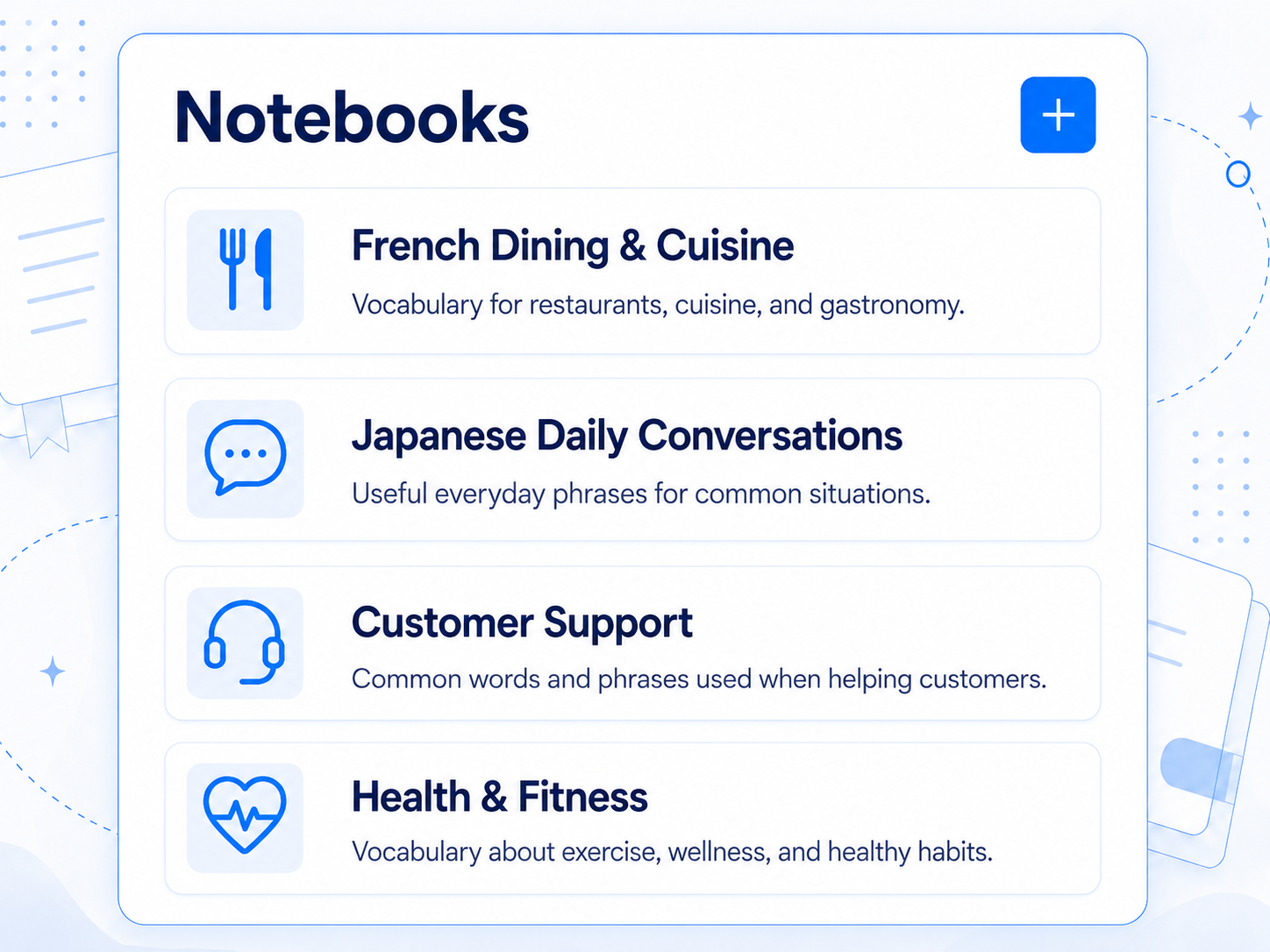 Pickvocab vocabulary notebook interface for organizing saved words with definitions and examples